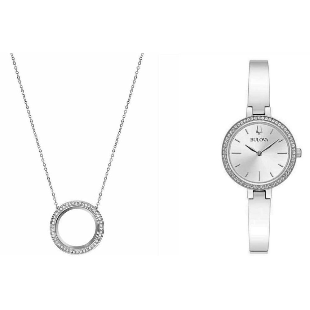 Bulova Women’s Silver Watch with Swarovski Crystal Halo Neckless - 96X154